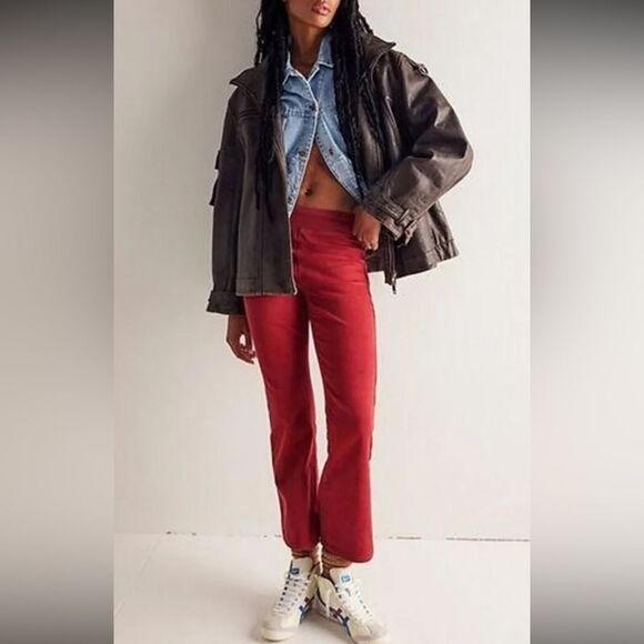 NWT Free People | We The Free | Red In My Feelings Mid-Rise Crop Boot Jeans Sz S - Picture 5 of 9